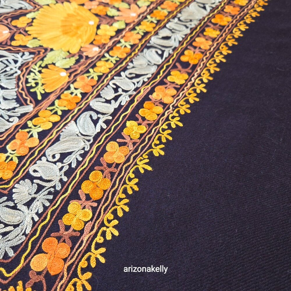 NWOT Wool Scarf with Chain Stitch Embroidery Purple Orange. - Picture 5 of 15